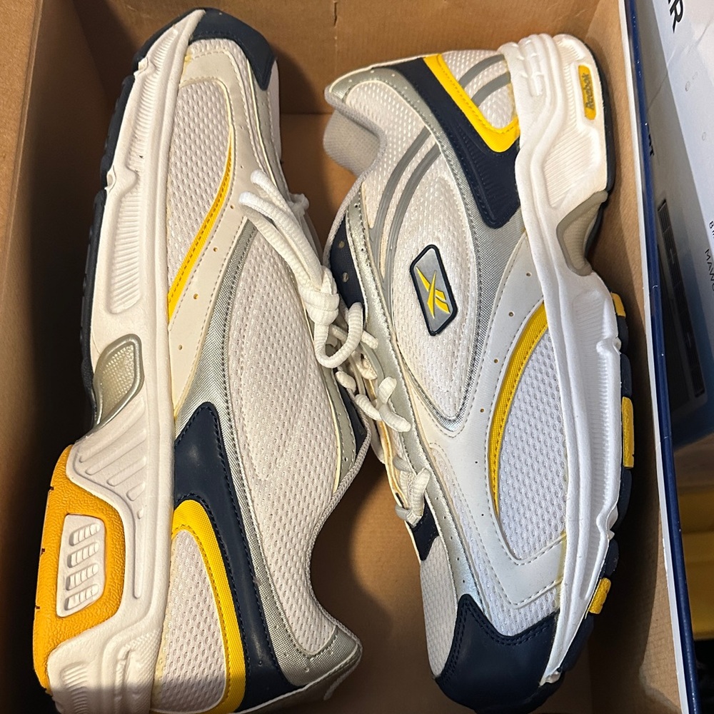 Reebok White and Yellow Sneakers with Navy Accents